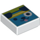LEGO White Tile 1 x 1 with Dark Azure Dog with Yellow Headband with Groove (3070 / 66404)