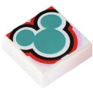 LEGO White Tile 1 x 1 with Dark Turquoise Mickey Mouse Outline with Groove (3070)