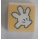 LEGO White Tile 1 x 1 with Glove on Yellow with Groove (3070)