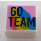 LEGO White Tile 1 x 1 with 'GO TEAM' with Groove (3070)