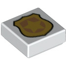 LEGO hvid Flise 1 x 1 med Gold Politi Badge med rille (3070 / 69047)