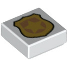 LEGO White Tile 1 x 1 with Gold Police Badge with Groove (3070 / 69047)