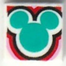 LEGO Weiß Fliese 1 x 1 mit Nut mit Dark Turquoise Mickey Mouse Outline, Weiß/Schwarz/rot/Bright Pink Lines print