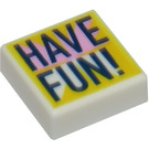 LEGO White Tile 1 x 1 with 'HAVE FUN!' with Groove (3070)