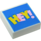 LEGO White Tile 1 x 1 with HEY! with Groove (3070)