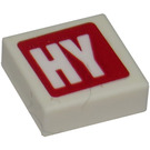 LEGO White Tile 1 x 1 with HY Sticker with Groove (3070)