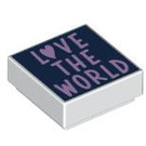 LEGO Wit Tegel 1 x 1 met Love the World met groef (3070 / 101652)