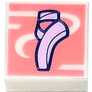 LEGO White Tile 1 x 1 with Pink Ballet Slipper with Groove (3070)