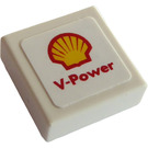 LEGO White Tile 1 x 1 with Shell Logo and 'V-Power' Sticker with Groove (3070)