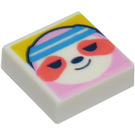 LEGO White Tile 1 x 1 with Sloth Face with Coral Spots and Headband with Groove (3070)