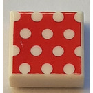 LEGO White Tile 1 x 1 with white dots on a red background with Groove (3070)