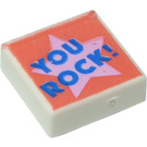 LEGO White Tile 1 x 1 with YOU ROCK! with Groove (3070)