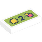 LEGO White Tile 1 x 2 with ‘2-‘ and Three Stars on Lime Green Sticker with Groove (3069)
