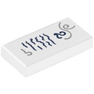 LEGO White Tile 1 x 2 with ‘2’ and Writing Sticker with Groove (3069)