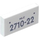 LEGO White Tile 1 x 2 with ‘2710-22’ Number Plate Sticker with Groove (3069)
