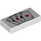 LEGO Weiß Fliese 1 x 2 mit 4 Aces Playing Cards mit Nut (3069 / 13207)