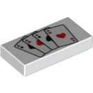 LEGO Hvit Tile 1 x 2 med 4 Aces Playing Cards med Rille (3069 / 13207)