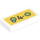LEGO White Tile 1 x 2 with ‘4-‘ and Three Stars on Yellow Sticker with Groove (3069)