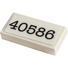 LEGO White Tile 1 x 2 with '40586' Sticker with Groove (3069)