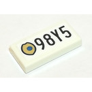 LEGO White Tile 1 x 2 with 98Y5 Sticker with Groove (3069)