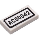 LEGO White Tile 1 x 2 with 'AC60042' Licence Plate Sticker with Groove (3069)