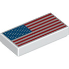 LEGO White Tile 1 x 2 with American Flag with Groove (3069 / 68399)