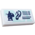 LEGO Wit Tegel 1 x 2 met Barcode, Guitar Player en 'JD' Sticker met groef (3069)