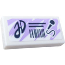 LEGO White Tile 1 x 2 with Barcode, Microphone and 'JD' Sticker with Groove (3069)