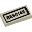 LEGO White Tile 1 x 2 with BE60146 Sticker with Groove (3069)