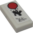 LEGO White Tile 1 x 2 with Bear with red Balloon Sticker with Groove (3069)