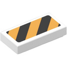 LEGO White Tile 1 x 2 with Black and Yellow Warning Stripes Sticker with Groove (3069)