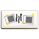 LEGO White Tile 1 x 2 with Black Lines and Polaroid Photos with Tape Sticker with Groove (3069)
