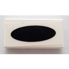 LEGO White Tile 1 x 2 with Black Oval Sticker with Groove (3069)