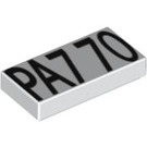 LEGO White Tile 1 x 2 with Black 'PA7 70' Pattern with Groove (3069 / 88251)