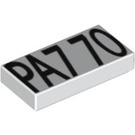 LEGO Wit Tegel 1 x 2 met Zwart 'PA7 70' Patroon met groef (3069 / 88251)