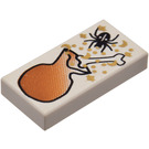 LEGO White Tile 1 x 2 with Black Spider, White Bone and Brown Bag Pattern with Groove (3069)