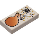 LEGO White Tile 1 x 2 with Black Spider, White Bone and Brown Bag Pattern with Groove (3069 / 83609)