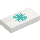 LEGO White Tile 1 x 2 with Blue EMT Logo with Groove (3069 / 103172)