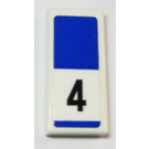 LEGO blanc Tuile 1 x 2 avec Bleu rectangle et Bleu underlined "4" Autocollant avec rainure (3069)