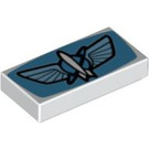 LEGO White Tile 1 x 2 with Blue Wings with Groove (3069 / 89527)