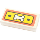 LEGO Wit Tegel 1 x 2 met Bone, Harten Sticker met groef (3069)