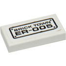 LEGO White Tile 1 x 2 with 'BRICK TOWN' and 'ER-005' Sticker with Groove (3069)