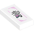 LEGO White Tile 1 x 2 with Chinese Writing and Pink Fruit Sticker with Groove (3069)