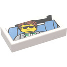 LEGO White Tile 1 x 2 with Cool Customer Photo Sticker with Groove