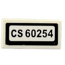 LEGO White Tile 1 x 2 with ‘CS 60254’ License Plate Sticker with Groove (3069)