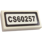 LEGO White Tile 1 x 2 with 'CS60257' Sticker with Groove (3069)