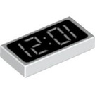 LEGO Wit Tegel 1 x 2 met Digital Clock Patroon showing 12:01 (Of 10:21) met groef (3069 / 81268)