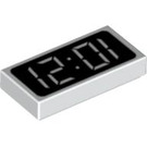 LEGO Wit Tegel 1 x 2 met Digital Clock Patroon showing 12:01 (of 10:21) met groef (3069 / 81268)