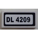 LEGO White Tile 1 x 2 with 'DL 4209' Sticker with Groove (3069)