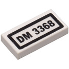 LEGO White Tile 1 x 2 with 'DM 3368' Licence Plate Sticker with Groove (3069)